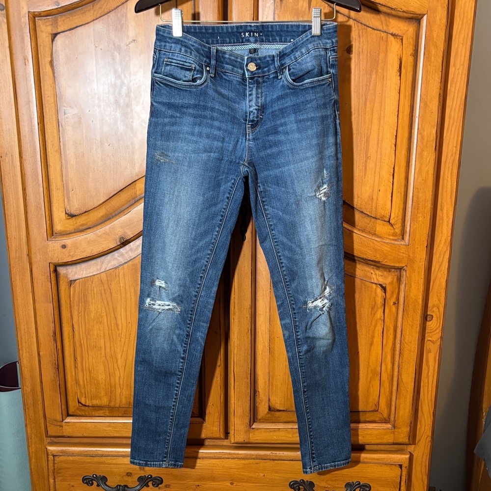WHBM Dark Blue Distressed Skinny Jeans